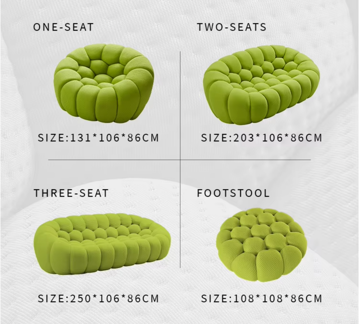 Compression Sofa - Living Room Furniture Italian 3D Honeycomb Mesh Fabric Curved Bubble Green Sofa 3 Seater Compression Football Sofas Couch Luxury Bubble Compression Sofas Stylish Comfortable Seating Living Room Sofa Modular Modern Compressed Sofas