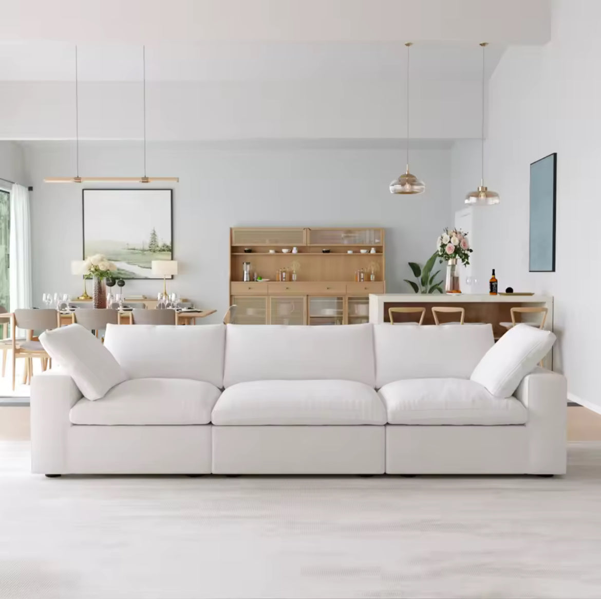 Compression Sofa - Italian minimalism Italian Modern Modular Sofa Floor White Cloud Couch Cotton Linen Fabric Sectional Furniture Sofa Set