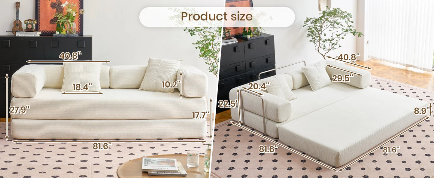 Compression Sofa - Italian minimalism European Retro High-end Corduroy Living Room Compression Sofa Bed Foldable and Customization Compressed Sofa Bedroom Living Room Sectional Couch Modular Sofa Luxury Sofa Set
