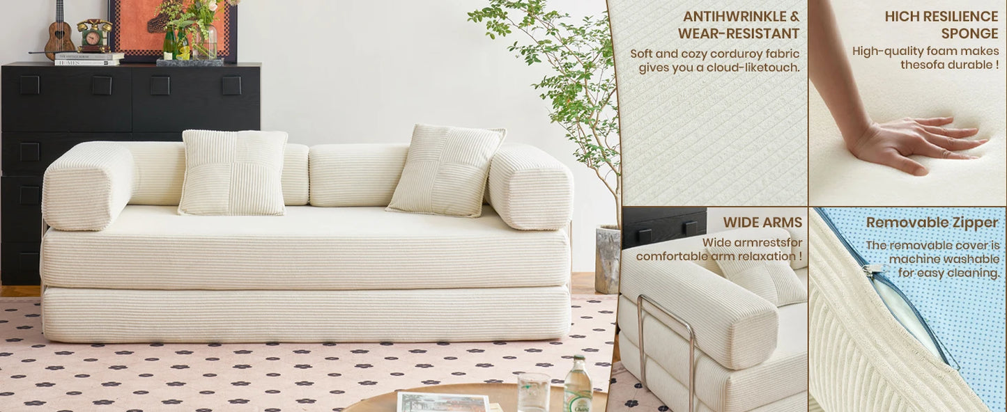 Compression Sofa - Italian minimalism European Retro High-end Corduroy Living Room Compression Sofa Bed Foldable and Customization Compressed Sofa Bedroom Living Room Sectional Couch Modular Sofa Luxury Sofa Set