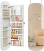 360 jewelry organization mirror， SONGMICS 6 LEDs Lockable Mirror Jewelry Cabinet, 360° Swivel Jewelry Organizer Armoire Standing, Frameless Full-Length Mirror, 3 Storage Shelves, White Surface, Black Lining