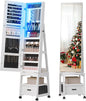 360 jewelry organization mirror， SONGMICS 6 LEDs Lockable Mirror Jewelry Cabinet, 360° Swivel Jewelry Organizer Armoire Standing, Frameless Full-Length Mirror, 3 Storage Shelves, White Surface, Black Lining