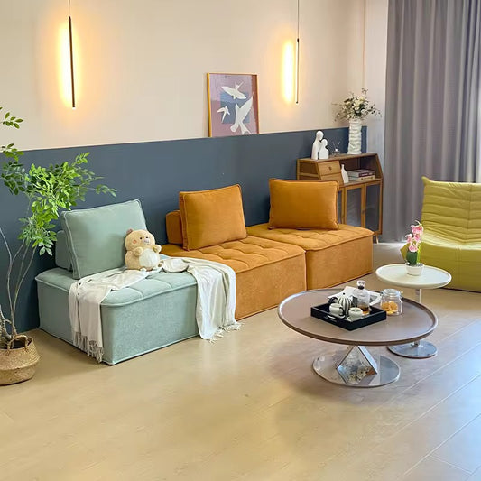 Compression Sofa - Italian minimalism retro fabric compression sofa living room single small apartment three simple color matching decoration