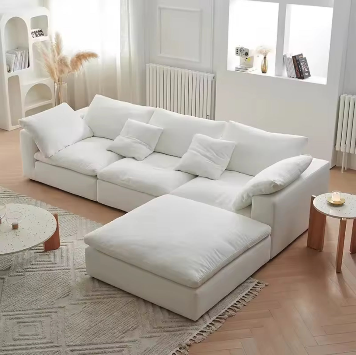 Compression Sofa - Italian minimalism Italian Modern Modular Sofa Floor White Cloud Couch Cotton Linen Fabric Sectional Furniture Sofa Set
